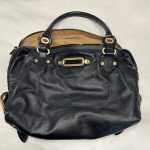 Jimmy Choo Black Leather Satchel with Gold Accents